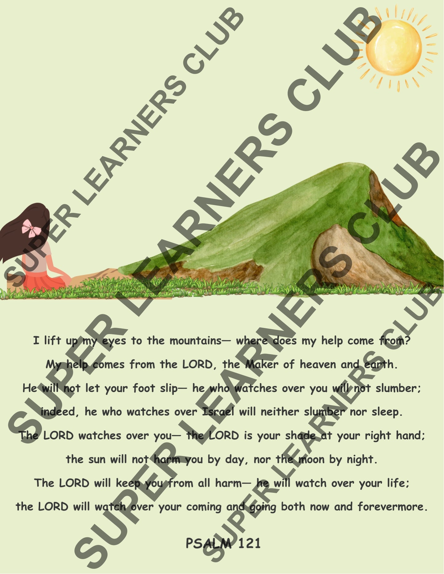 Psalm 121 Kids Christian Poster – Teach Faith & Trust in God (Girls Version)
