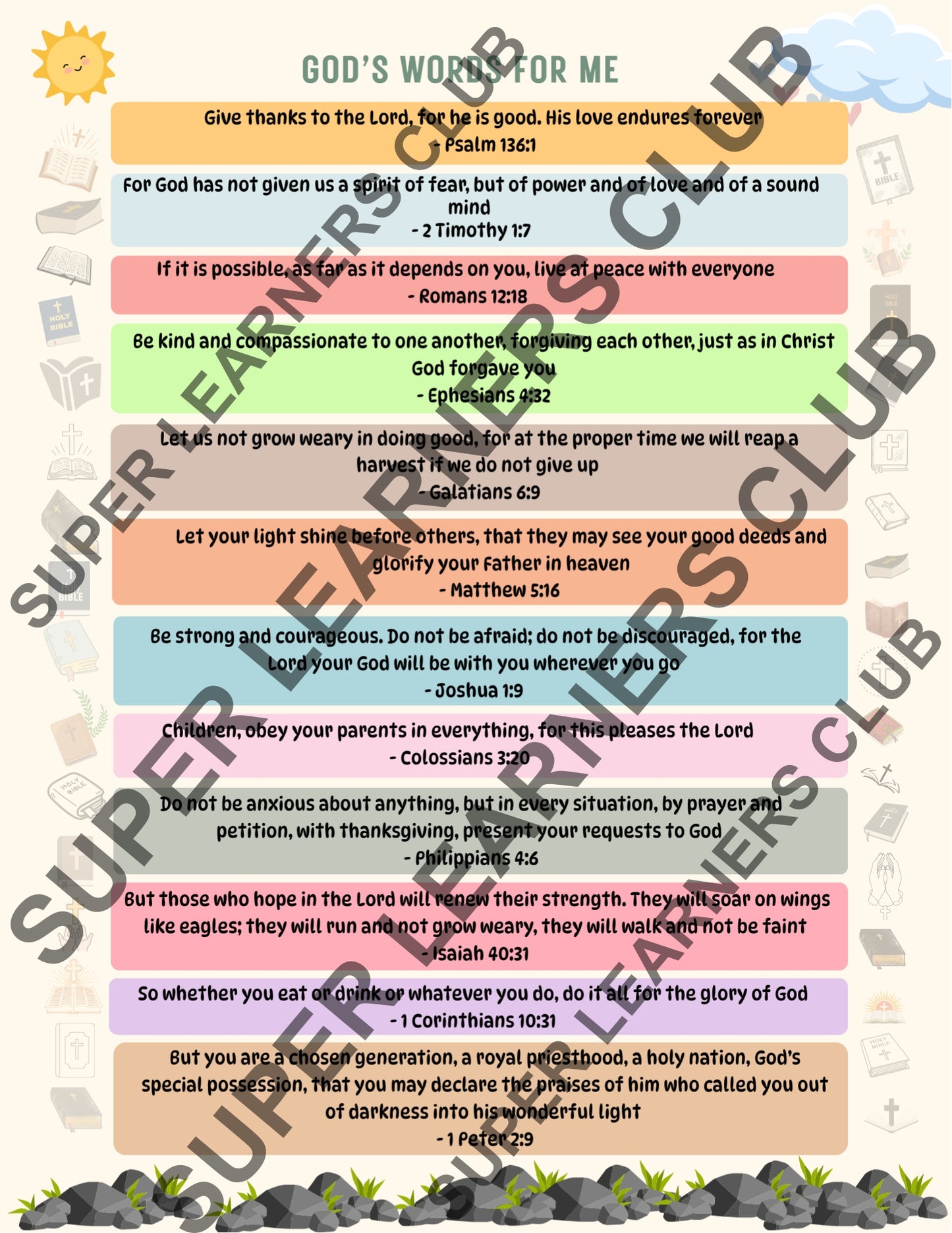 God’s Words for Me — 12 Scripture Affirmations for Kids | Printable Christian Poster