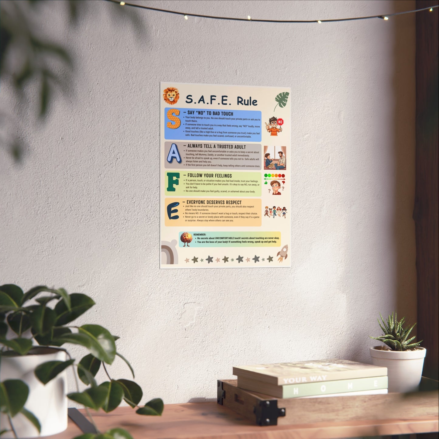 S.A.F.E. Rule™ Kids Body Safety Poster (Boys Version) — Teach Consent & Boundaries (Printable for Schools, Churches & Homes)