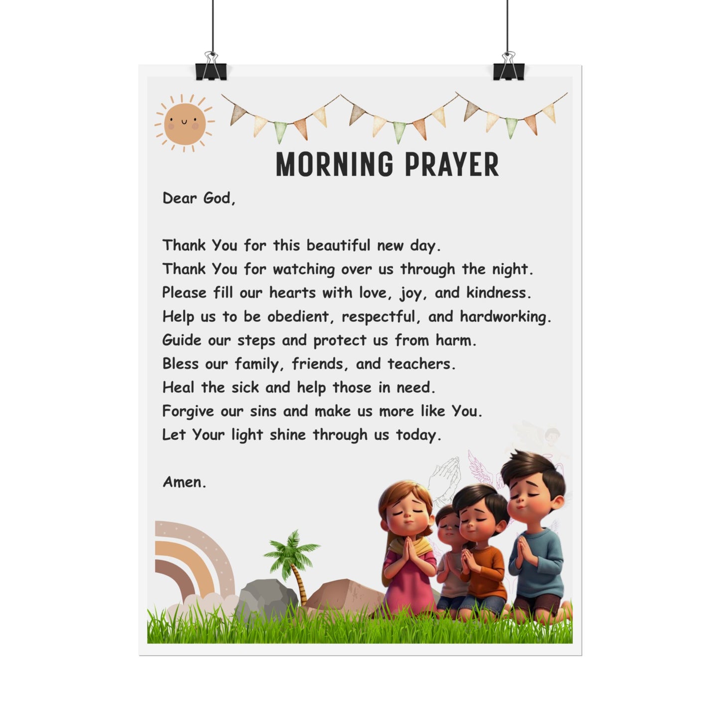 Morning Prayer for Kids — Printable Christian Poster (Gratitude • Kindness • Confidence)