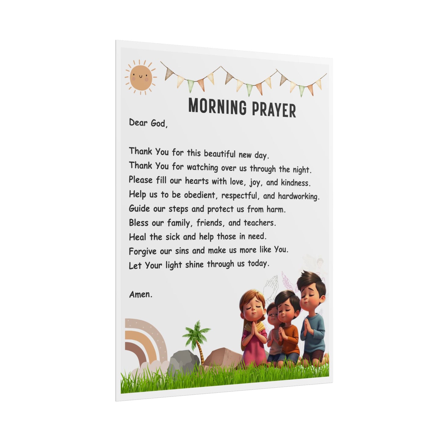 Morning Prayer for Kids — Printable Christian Poster (Gratitude • Kindness • Confidence)