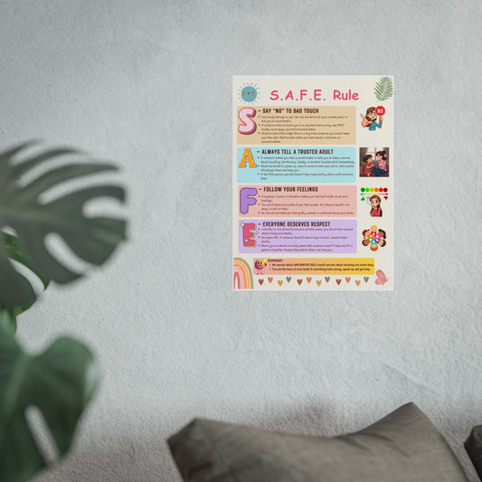 S.A.F.E. Rule™ Kids Body Safety Poster (Girls Version) — Teach Consent & Boundaries (Printable for Schools, Churches & Homes)