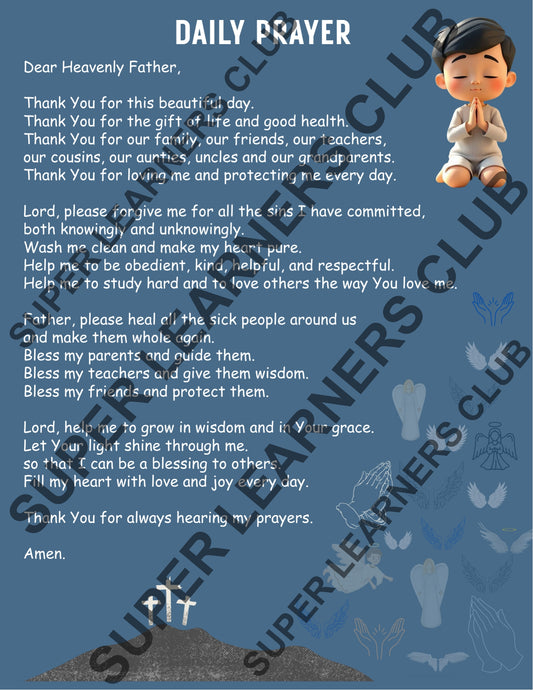 Daily Prayer for Boys — Printable Christian Bedtime & Morning Prayer Poster