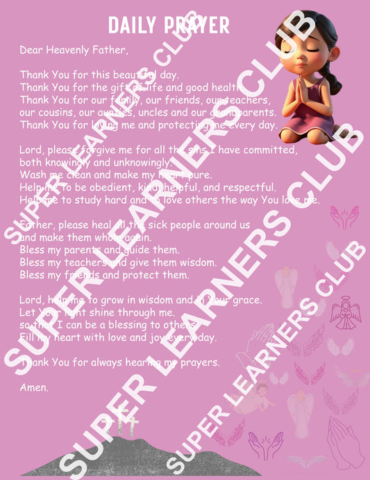 Daily Prayer for Girls — Printable Christian Bedtime & Morning Prayer Poster