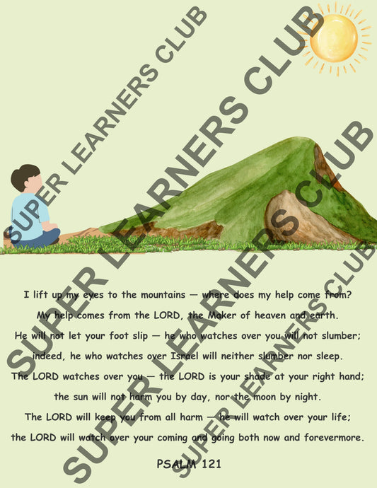 Psalm 121 Kids Christian Poster – Teach Faith & Trust in God (Boys Version)