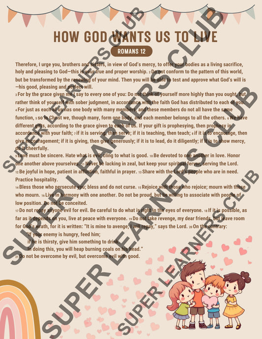 How God Wants Us to Live — Romans 12 for Kids | Christian Character Poster (Printable Wall Art)