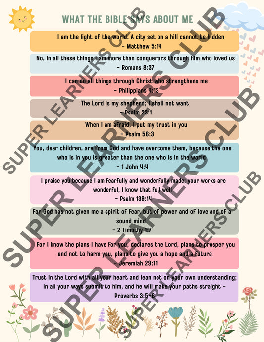 What the Bible Says About Me — Kids Scripture Affirmations Poster (Printable Wall Art)